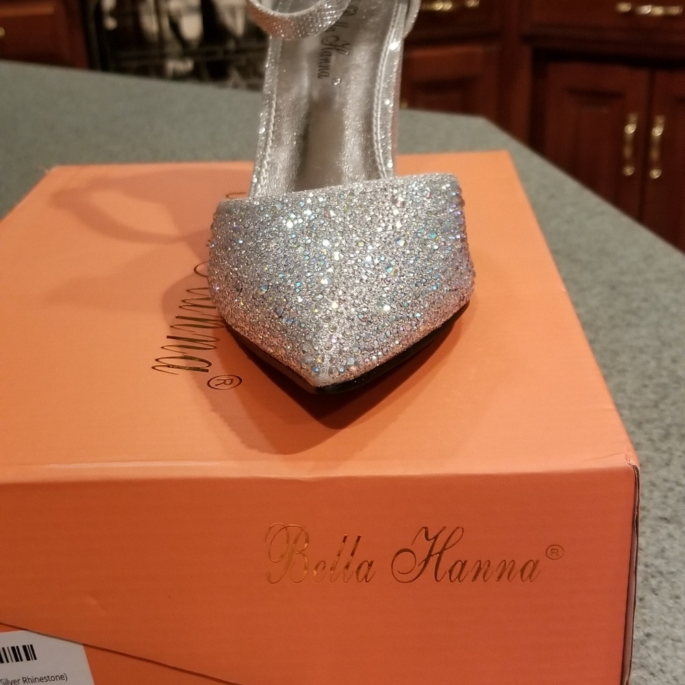 Shimmery silver block heels